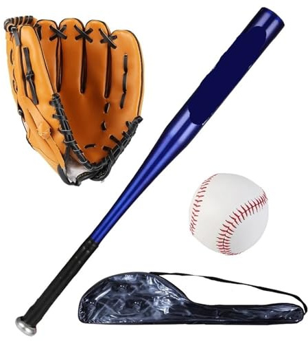 Baseballhandske 25 tums basebollfladdermus-set i aluminium, perfekt för softballövning med handskar och bollar (blå)