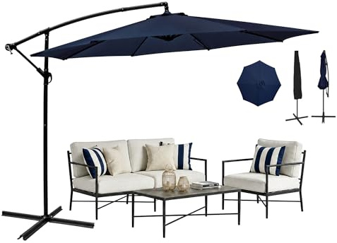 YU YUSING Parasol Déporté Inclinable 3x3M avec Manivelle, Pied Housse, Anti-UV UPF50+, Grand Parasol de Jardin Balcon Terrasse Patio, Inclinable, Imperméable, 8 Armatures Ultra-Résistantes