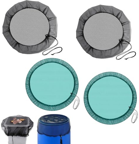 CQXSYTBN Rete Protezione barile Acqua piovana Copertura barile Pioggia 4 Pezzi Diametro 60 cm Regolabile con Corda Rete Poliestere Anti zanzare Foglie per Giardino terrazzo Esterno