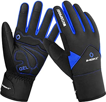 INBIKE Men's Winter Cold Weather Thermal Windproof Gel Bike Gloves Blue Large