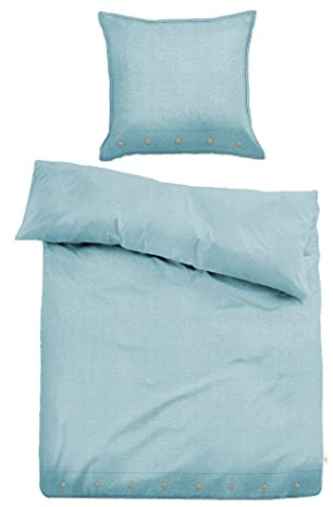 TOM TAILOR 0500500 Bettwäsche Garnitur mit Kopfkissenbezug Leinen Natural Colors 1x 135x200 cm + 1x 80x80 cm + 1x 40x40 cm light blue