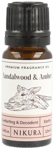 Sandalwood & Amber Fragrance Oil - 10ml | for Gifts, Diffusers, Candle Making, Soap Making | Great for use in Bath Bombs, Perfume Oil, Perfume Scents | Vegan & UK Made