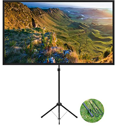 Projector Screen with Stand, 60 Inch Outdoor Projector Screen 16:9 and Stand, Portable Projection Screen with Aluminium Frame, Lightweight and Compact, Easy Setup, Idea for Home Cinema, Backyard Party