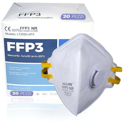 ETIK | 20 x Mascherine FFP3 con valvola, Elastici alla nuca, FFP3 certificate ce, maschera filtrante respiratoria ffp3 - Scatola da 20 pz. (Modello precedente – non più disponibile)