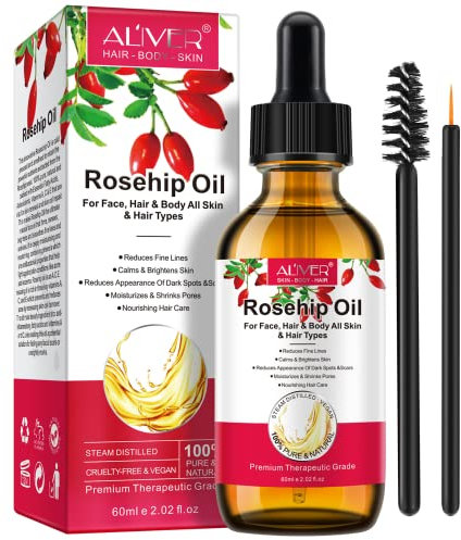 Organic Rosehip Oil for Face, Hair & Body 100% Pure | Steam Distilled, Carrier Seed Oil for Skin, Hair & Nails | Certified Organic (60ml)
