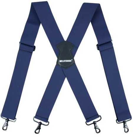MELOTOUGH Men's Suspenders Fully Elastic 2 Inch Wide X-Back Work Suspenders with Snap Hook（Navy Blue