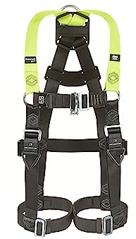 Miller H500 Full Body Construction Harness Industrial Standard IS3 Model with Mating Leg & Chest Buckles, Back & Front D-Rings, Rated 140 Kg, Citrus Green, Size 1, 1036097