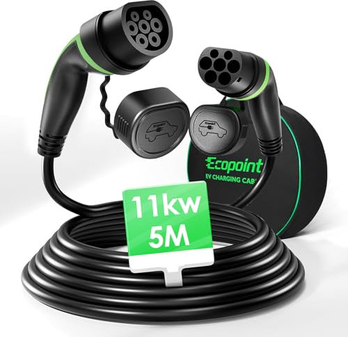 ECOPOINT Typ 2 Ladekabel 11kW 5M, E Auto Ladekabel 3 Phasig 16A für EV PHEV mit Tragetasche, Typ 2 auf Typ 2, Mennekes Mode 3 Kabel Kompatibel mit Model 3/S/X/Y i3 ID.3 ID.4 E-Tron IONIQ 5