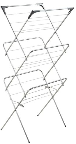 KADAX Stendibiancheria verticale con piedini antiscivolo, stabile in metallo, stendibiancheria a torre, salvaspazio (argento)