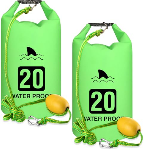 2 Set 20L Sand Anchor Heavy Duty Buoy Kit 2 in 1 Kayak Anchor Floating Waterproof Dry Bag with High Visibility Float Rope for Lake Beach Boat Hiking Camping Water Sports Surfing Kayaking(Green)