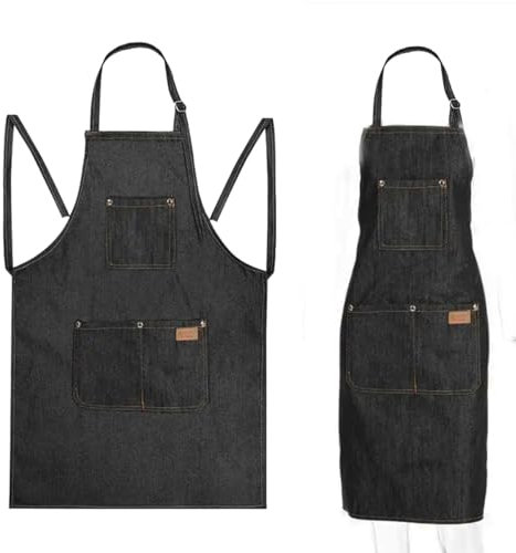 CHAILIQIANGG Grembiule lungo Cowboy con 3 tasche, grembiule regolabile in denim ispessito uomo e donna, adatto per giardinaggio, cucina, pittura, pulizia, nail art (nero)
