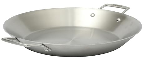 Babish 13 Inch Tri-Ply Stainless Steel Paella Pan, Large Skillet, Griddle, Frying Pan - Induction Safe