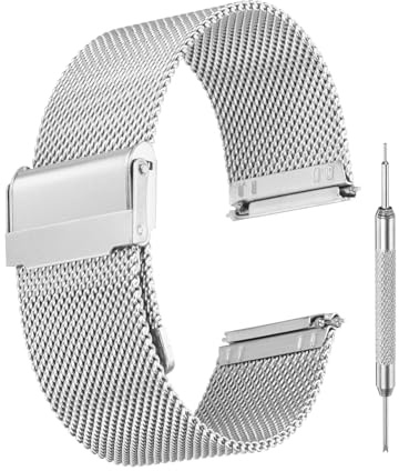 sourcing map Mesh Watch Bands for Men Women, Stainless Steel Quick Release Mesh Watch Strap Milanese Bracelet Adjustable Replacement Wristband with Tools for Gifts (20mm, Silver)