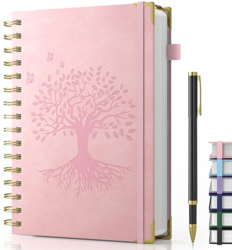 Smarpau Carnet A5, carnet à spirale à couverture rigide avec stylo, journal avec papier épais 100 g/m² à l'encre, bloc-notes pour travail, écriture, notes, études, voyages, 14,5 x 21 cm - Rose