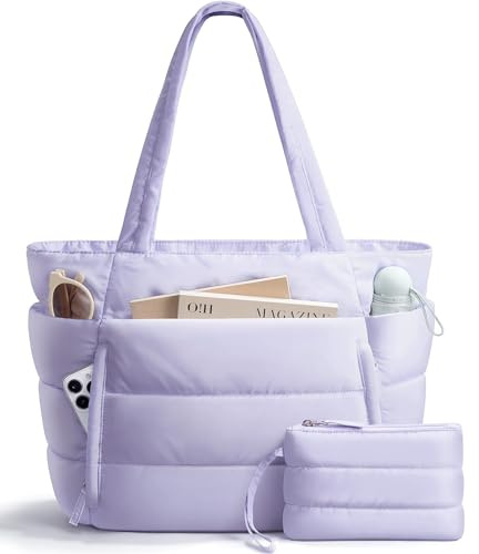 Bagstellar Puffer Tote Bag for Women, Lightweight Puffy Travel Gym Work Bag