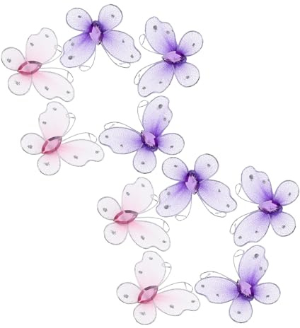 LIFKOME 50 Piezas Malla Brillante con Rhinestones para Bodas Adornos Diy para Centros de Mesa y Decoración de Fiesta Rosas y Moradas