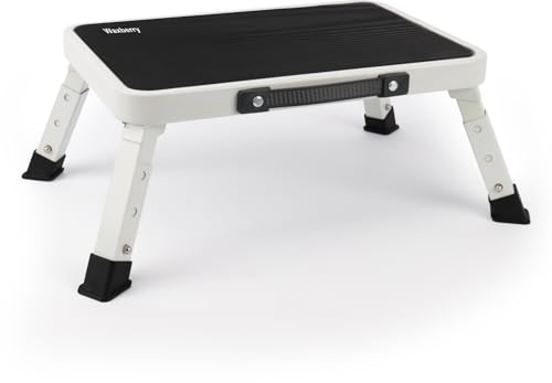 Waxberry Höhenverstellbarer Tritthocker Klappbar 3-Stufen - Max.150kg - Rutschfeste Trittfläche & Sicherheitsverriegelung - Leicht & Platzsparend - Für Homeoffice, Küche, Bad, Kinder & Senioren - Weiß