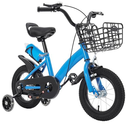 DOPBENT Bicicleta infantil para niños de 2 a 5 años, 12 pulgadas, bicicleta infantil para niños y niñas, con botella y timbre, flexible ajustable, capacidad de carga de 60 kg, color azul