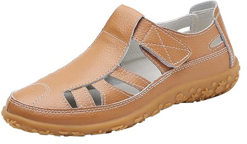 Fritidsskor dam – sommarskor dam bekväma läder lätta sneakers enfärgade halvskor all-matchande sandaler ventilerande barfotaskor fashionabla joggingskor halkfria ortopediska