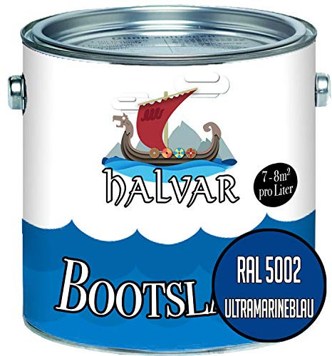 Halvar 2-K MATT Yachtlack Blau RAL 5000-5024 Bootslack für GFK/Polyester/Kunststoff 2-Komponenten Lack inkl. Härter (1 L, RAL 5002 Ultramarineblau)