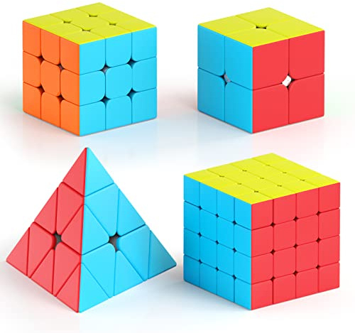 Vdealen Speed Cube Set, Puzzle Cube Bundle of 2x2x2 3x3x3 4x4x4 Pyramid Magic Cube Set, Birthday Party Christmas Stocking Stuffers Gift for Kids Teens Adults(Stickerless)