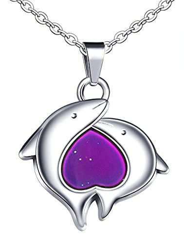 Feilok Collier pour femme en acier inoxydable avec pendentif dauphin changeant de couleur selon la température, Acier inoxydable, Acier inoxydable