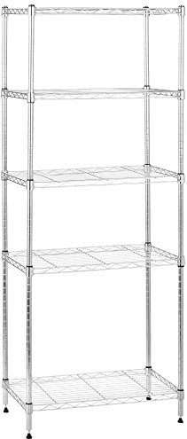 Amazon Basics schmaler Aufbewahrungsschrank mit 5 Regalböden, höhenverstellbaren Einlegeböden und Nivellierfüßen, max. 453 kg Gewicht, Chrom, 34 cm T x 58.9 cm B x 152.5 cm H