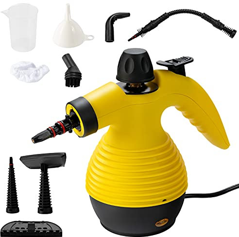 COSTWAY Handheld Steam Cleaner, Portable Pressurized Steamer with 9 Piece Accessories, Multi-purpos Chemical Free Cleaning Kit for Kitchen, Toilets, Windows, Auto, Carpet, Sofa (Yellow)