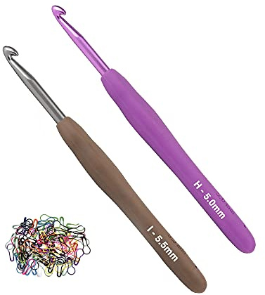 5.0mm and 5.5mm Crochet Hook，2pack Size Crochet Hook Aluminum Soft Grip Rubber Handle Needles,Ergonomic Handle Crochet Hooks Set, Crochet Needle for Beginners and Experienced Crochet Hooks Lovers