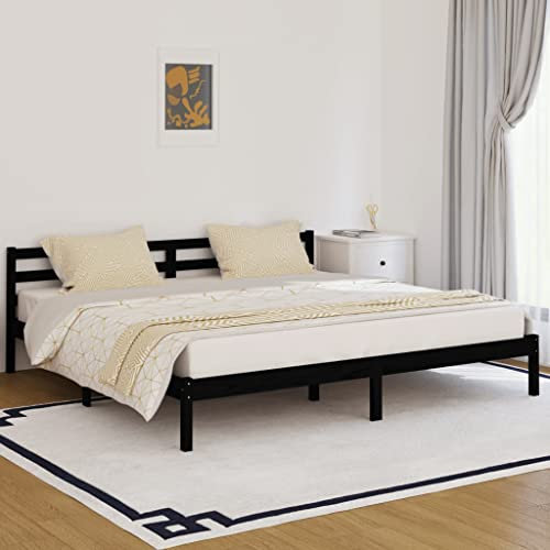 WIFESE Doppelbett Massivholzbett Kiefer 200x200 cm Schwarz Jugendbett Bettgestell Betten Palettenbett Bettrahmen mit Komfortables Kopfteil Moderner Stil Langlebig Geeignet für Jedes Schlafzimmer