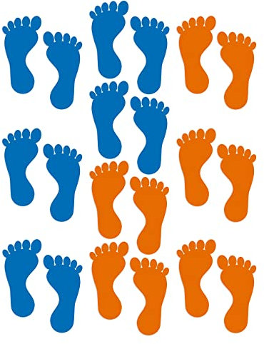 Lot de 10 paires d'empreintes de pas - Autocollants muraux - Pour chambre d'enfant, salle de classe, école (orange, bleu)