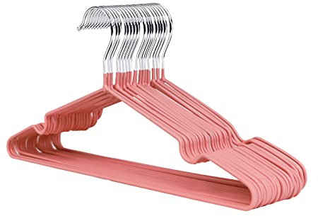 1Above 25 x Premium gummierte Metall-Kleiderbügel – strapazierfähig – platzsparender Organizer Kleiderbügel für Kleiderschränke, Garderobenleisten, dünn und rutschfest, Chrom (Rosa)