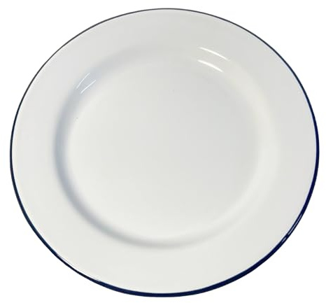 Thorness 26CM White Enamel Dinner Plate | Large Deep Meal Plate for Traditional Dinners, Pies & Sides