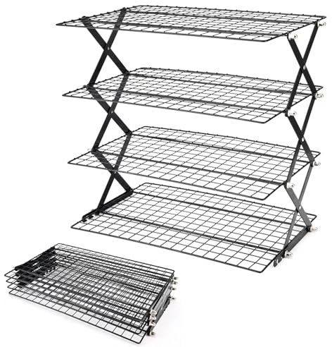 2/3/4-Tier Upgraded Collapsible Cooling Rack Design Stackable Roasting Cooking Drying Wire Cooling Rack with Adjustable 3 Setting for Cookies Baking Gifts for Women (Black)