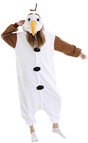 RANSUU Olaf Onesie Costume bonhomme de neige Relaxo Combinaison Adulte Pyjama Femme Homme Animal Pyjama Noël Carnaval Halloween, Blanc., S