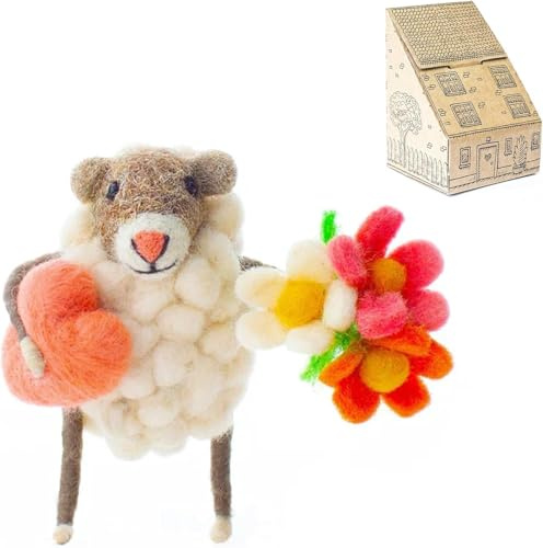 Sew Heart Felt - Heart and Flowers Sheep - Wool Felt Ornament Gifts for Mum