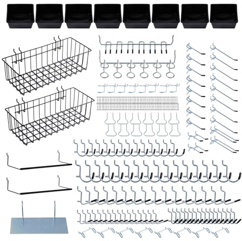 Daanxw 246PCS Pegboard Accessories Organizer Kit,Includes Pegboard Hooks,Bins,Baskets,Paper Towel Holder;Suitable for 1/8 and 1/4 Pegboard,Can be Used for Hanging Tools,Garage Storage,etc. (Black)