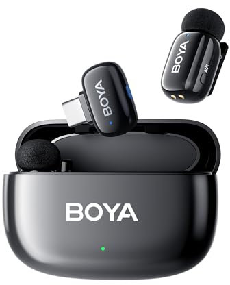 BOYAMini USB C Mikrofon Handy Kabellos, AI Stimme ändern, 2 Pack Lavalier Mikrofon Wireless für Podcast Live Stream Tiktok Vlog Video Aufnahme