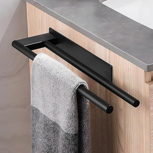 Dokeno 39cm Doppio Porta Asciugamani,Portasciugamani Senza Foratura in Acciaio Inox 304,Porta Salviette Montaggio da Parete,Porta Asciugamani Adesivo,per Bagno Cucina (Nero)