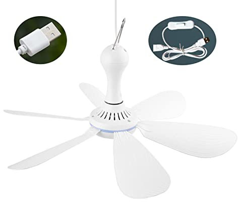 Gissroys 42 cm bärbar hängande fläkt lusthus baldakin fläkt 5 W USB takfläkt med 6 tält campingfläkt för sovsal