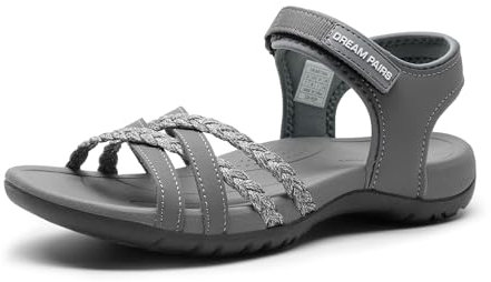 DREAM PAIRS Damen Sportsandalen mit gepolstertem EVA-Fußbett & rutschfester Gummisohle, Atmungsaktive Outdoor-Sandalen für Strand, Wandern & Alltag,Size 38,Grau,DWUMST2504