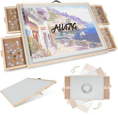 ALL4JIG 2000 Pieces 2-in-1 Tilting & Rotating Puzzle Board for Adults Gifts, Wooden Jigsaw Puzzle Table with 4 Drawers, 28.5 x 40.16 Portable Board with Lazy Susan and Cover