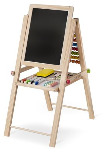 Ricokids Tableau magnétique, à craie, double face, pour enfant, avec accessoires d'abaque, rotatif et pliable