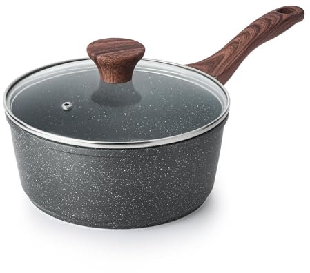 SENSARTE Casseruola Fonda Antiaderente 18 cm in Alluminio per Tutti i Fuochi (Pentola Induzione) con Manico Ergonomico Resistente al Calore e Coperchio, Senza PFOA