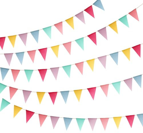 AQhui Wimpelkette Outdoor Wetterfest, 5er Pack Wimpelkette Wimpel Girlande, Bunte Wimpelkette Stoff für Kinderzimmer, Geburtstag Party, Hochzeit, Deko Einschulung, Gartenparty