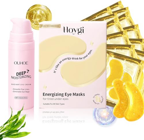 12 Paia Patch Occhi,15g Crema Occhi,Crema per la Cura Degli Antietà,con Acido Ialuronico,Maschera Occhiaie,Eye Patch,Anti-Rughe e Anti-Occhiaie,Rimuovi Borse e Puffiness