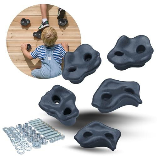 Spielturmking® Klettergriffe Anthrazit 5-30 Stück, Klettersteine Kinder, Klettergriffe Kinder für Klettergerüst Outdoor und Kletterwand Kinder, Kletterwand Griffe für Spielturm Outdoor & Indoor (10)