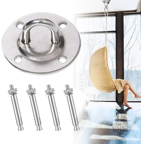 Mikiuly Crochet de Plafond, Crochet Plafond Lourds Acier Inoxydable, Ronde Support de Plafond pour Yoga Aérien, pour Chaise Suspendue, Balançoire, Serviette Yoga, Sac de Frappe, Hamac, avec Vis