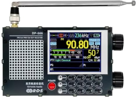 CAIONPLE Uppgradera DP-666 TEF6686 Radio High Sensitivity Full Band Receiver med Antenn Svart