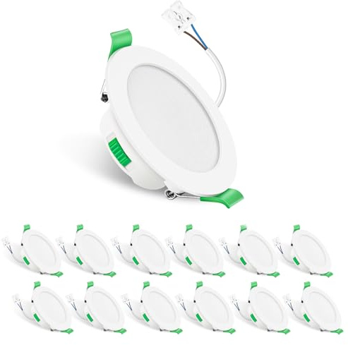 ALUSSO IP65 Infällbar LED-spotlight 3CCT, 7W Dimbar 230V Vit Set om 12 | Varmvit 3000K/Neutralvit 4000K/Kallvit 6500K Justerbar Badrumsplats, Extraplatt Takspotlight 29mm, 68mm Infälld Taklampa